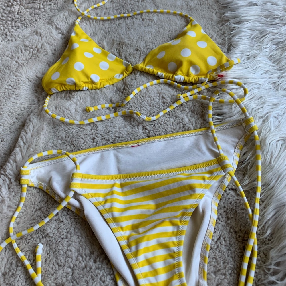 Yellow Polka Dot/Striped Bikini
